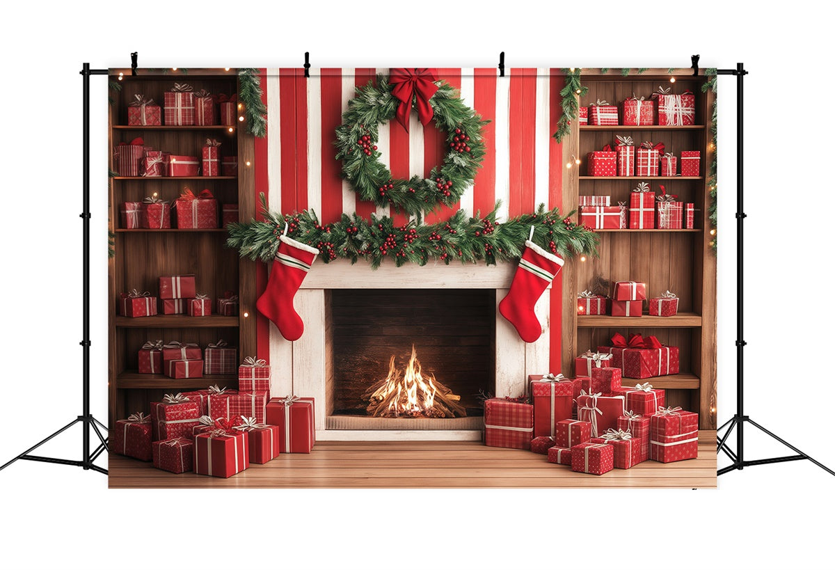 Weihnachten Kamin Hintergrund Candy Cane Geschenk Wandhintergrund BRP57-136