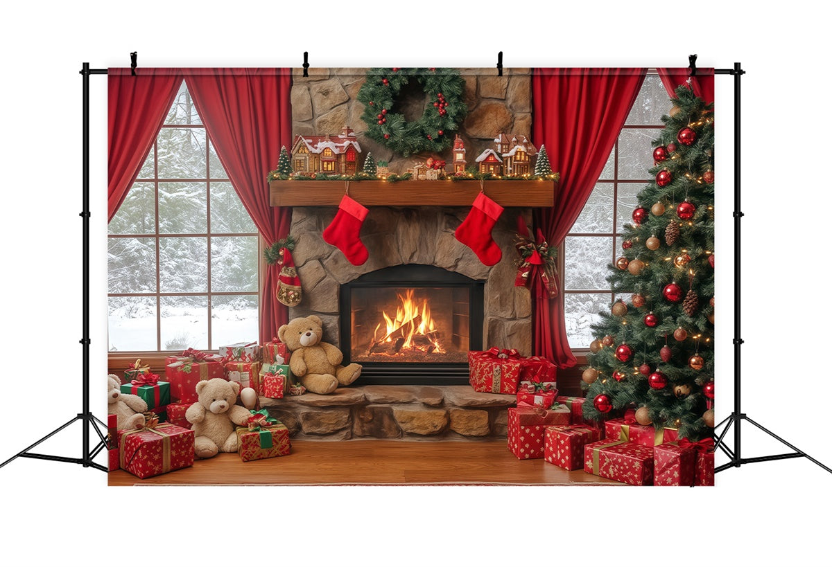 Weihnachtskamin Kulisse Fireside Teddy Dreams Kulisse BRP57-138