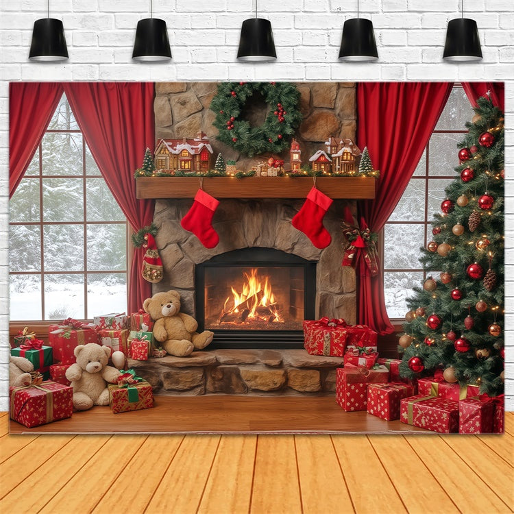 Weihnachtskamin Kulisse Fireside Teddy Dreams Kulisse BRP57-138