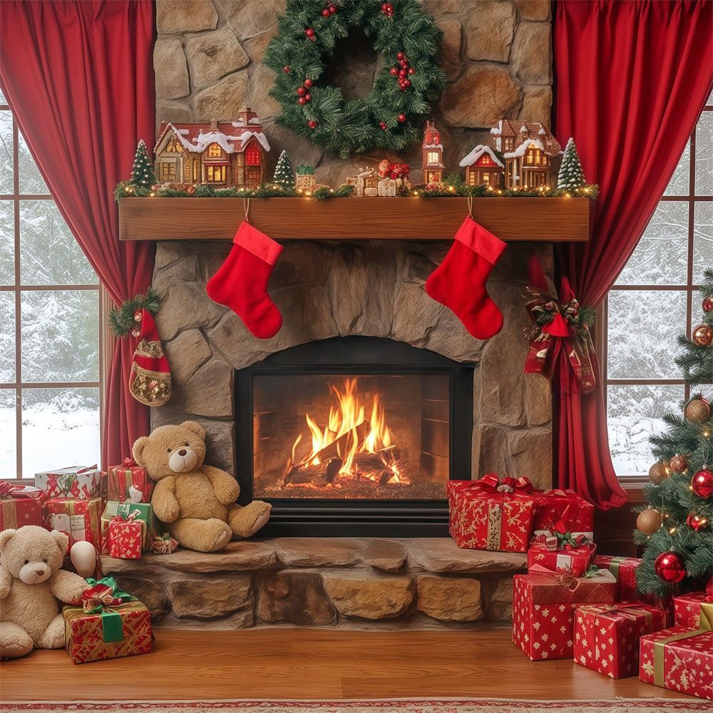 Weihnachtskamin Kulisse Fireside Teddy Dreams Kulisse BRP57-138