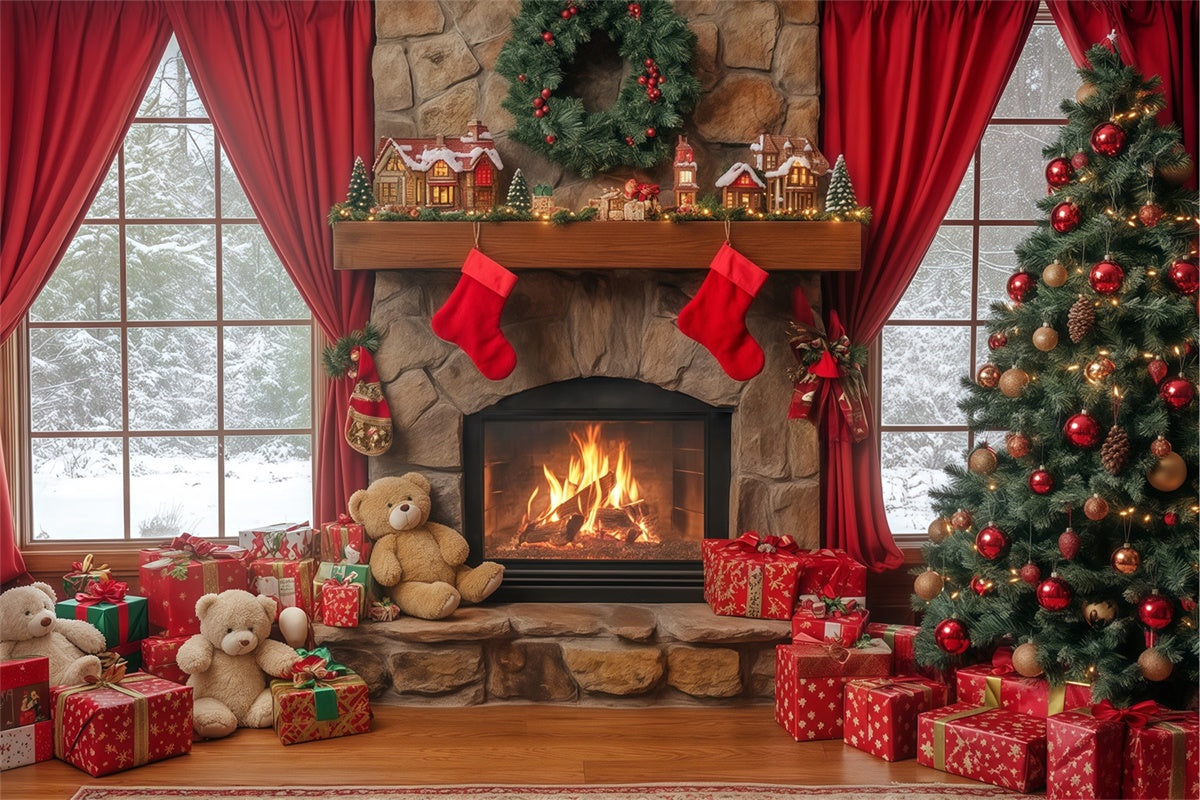 Weihnachtskamin Kulisse Fireside Teddy Dreams Kulisse BRP57-138