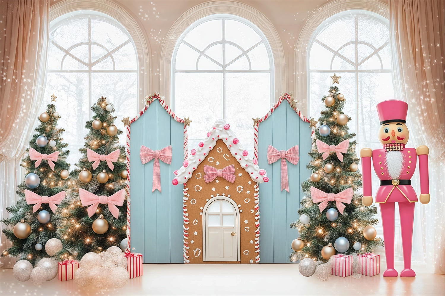 Weihnachten Fotokulissen Rosa Schleife Candyland Hintergrund BRP57-143