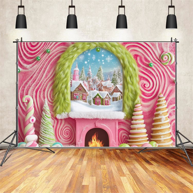 Weihnachten Backdrops für Fotos Zuckerstangen Dorf Backdrop BRP57-152