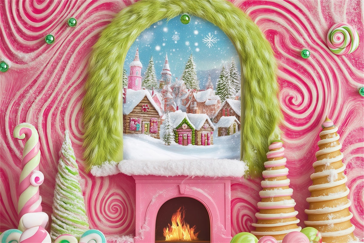 Weihnachten Backdrops für Fotos Zuckerstangen Dorf Backdrop BRP57-152