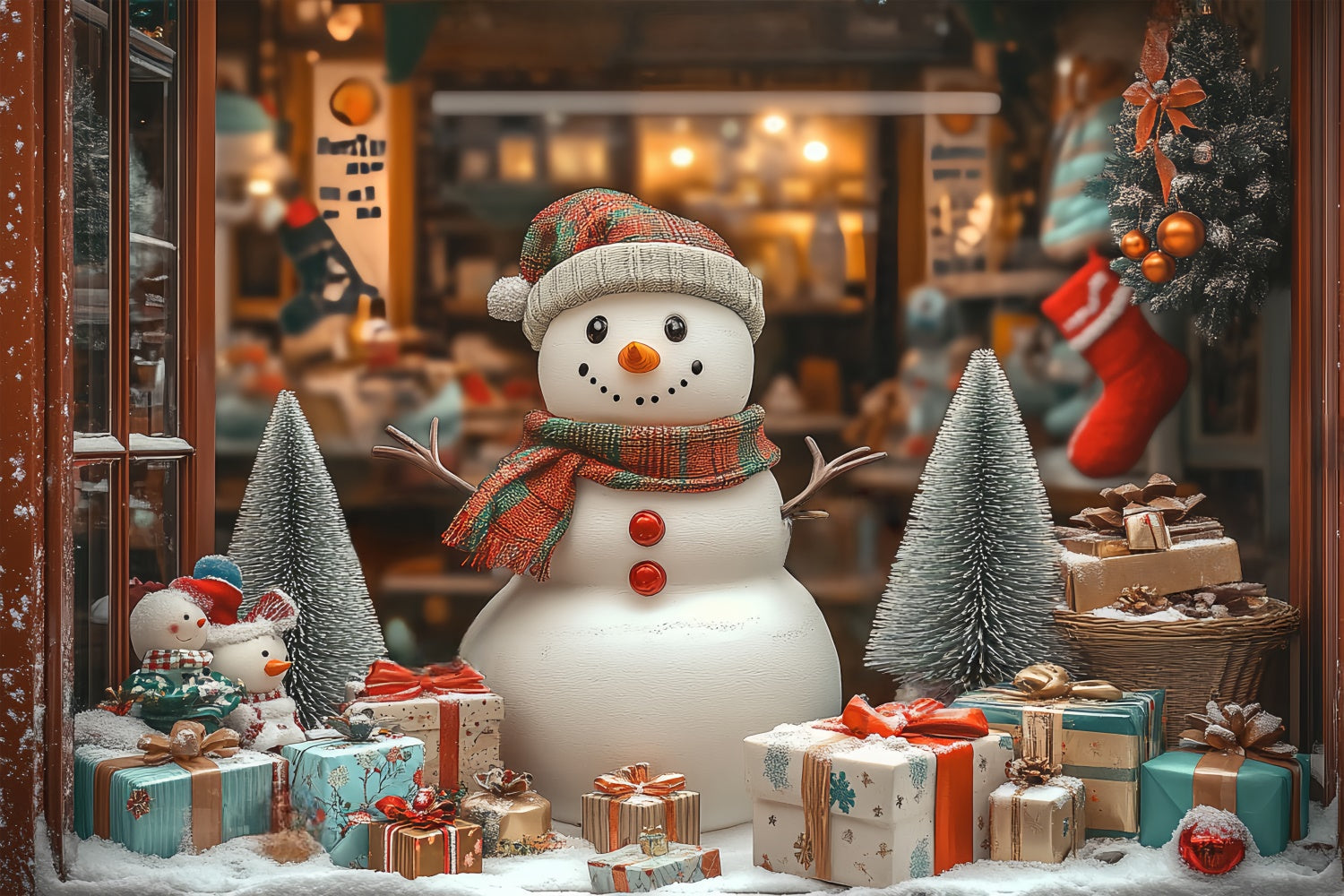 Weihnachten Fotokulisse Gemütlicher Schneemann Willkommen Kulisse BRP57-156