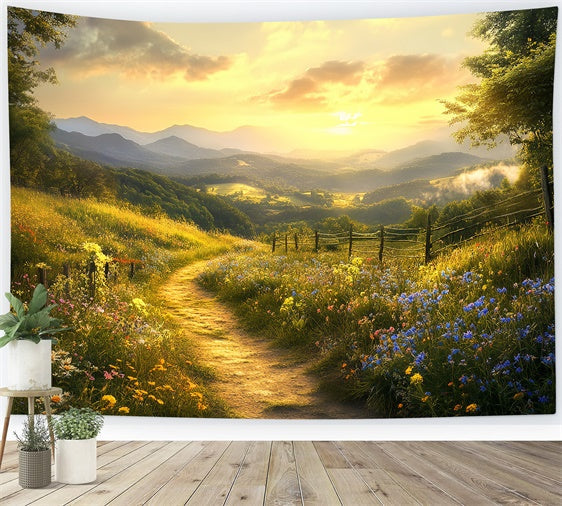 Sonnenuntergang Fotohintergrund Peaceful Meadow Path Herbst Backdrops BRP57-169