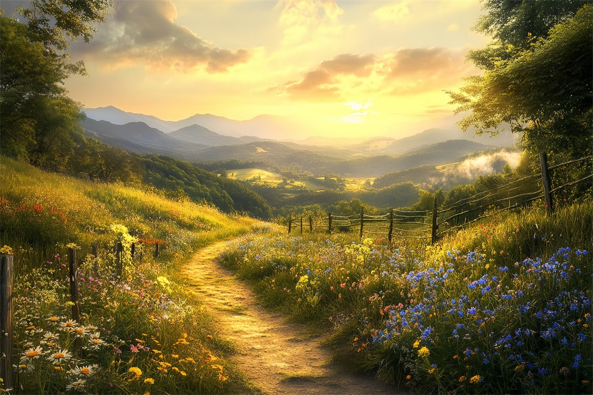 Sonnenuntergang Fotohintergrund Peaceful Meadow Path Herbst Backdrops BRP57-169
