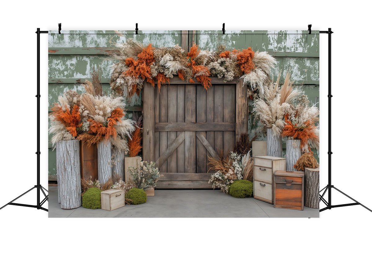 Herbst Hintergrundkulissen Getrocknete Blumen Rustikale Scheune Backdrop BRP57-179