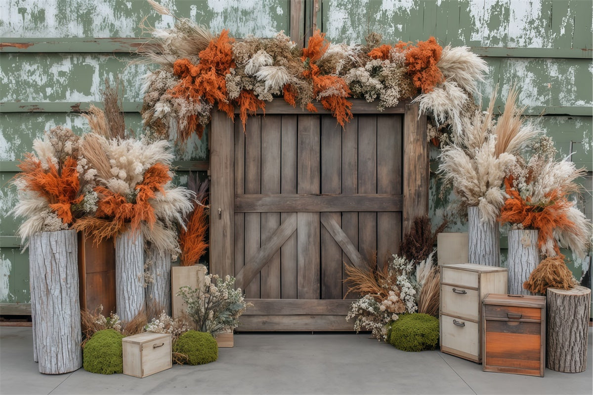 Herbst Hintergrundkulissen Getrocknete Blumen Rustikale Scheune Backdrop BRP57-179