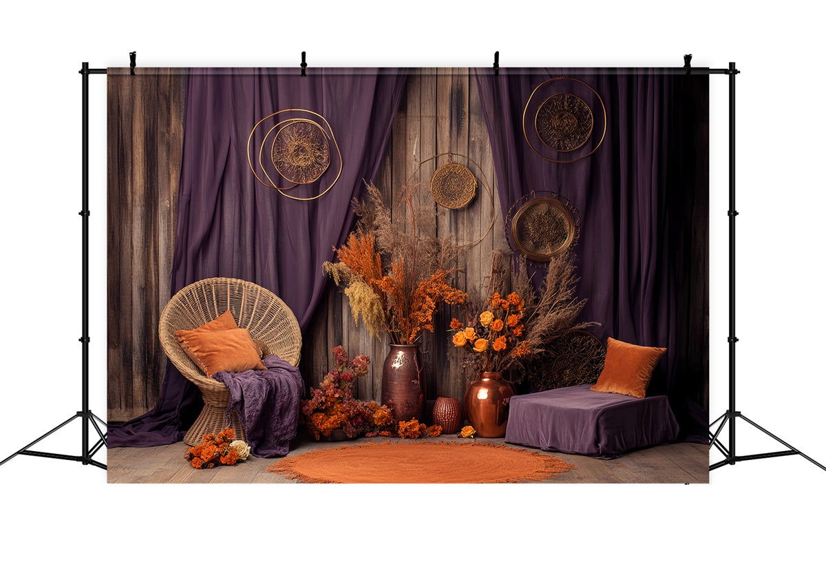Herbst Backdrop Getrocknete Blumen Lila Vorhang Fotohintergrund BRP57-187