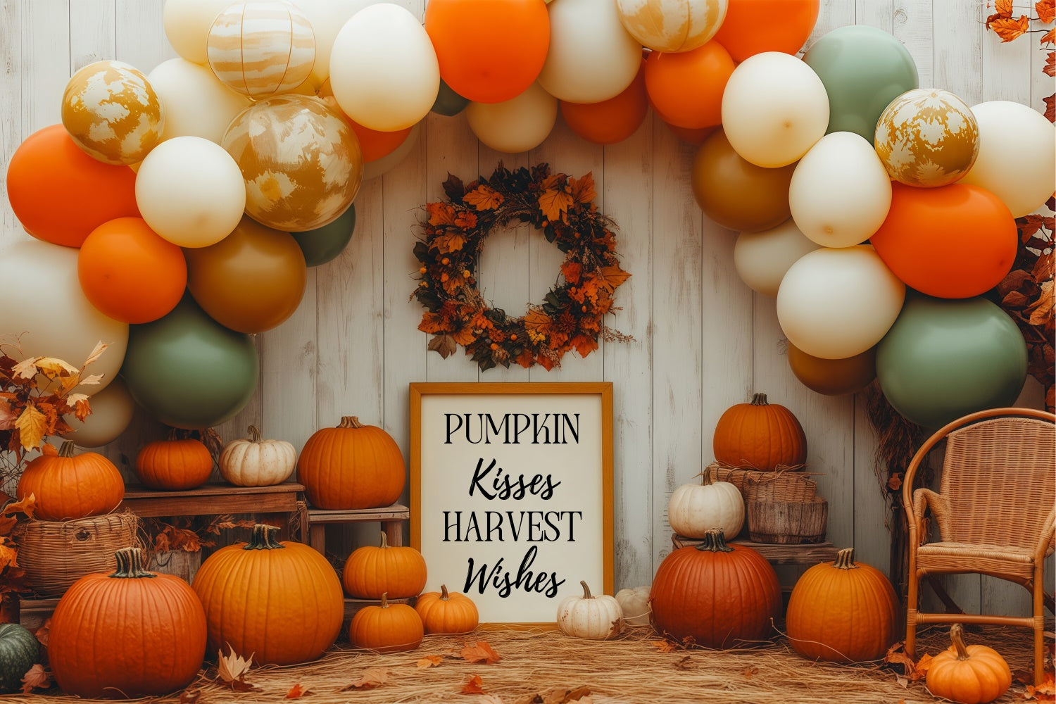 Herbst Hintergrundkulisse Erntedankwünsche Ballonbogen Fotohintergrund BRP57-204