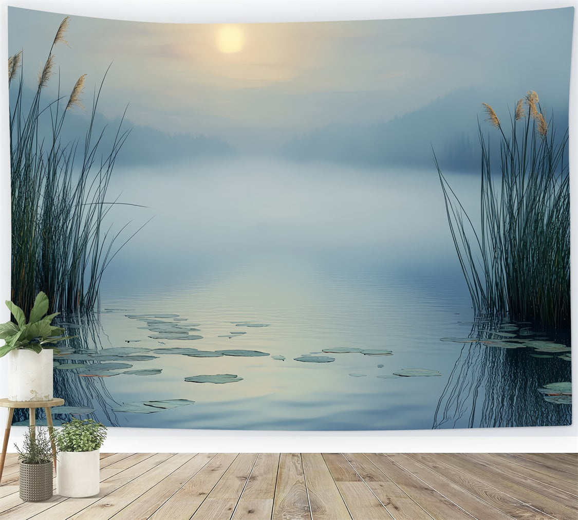 Himmel Fotohintergrund Nebliges Schilf Seeblick Backdrops BRP57-206