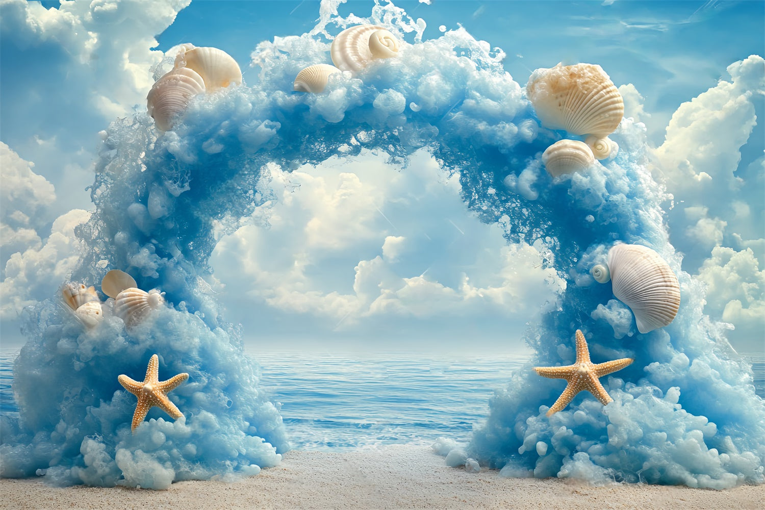 Wolkenhimmel Backdrop Ozean Muschel Bogengang Fotohintergrund BRP57-223