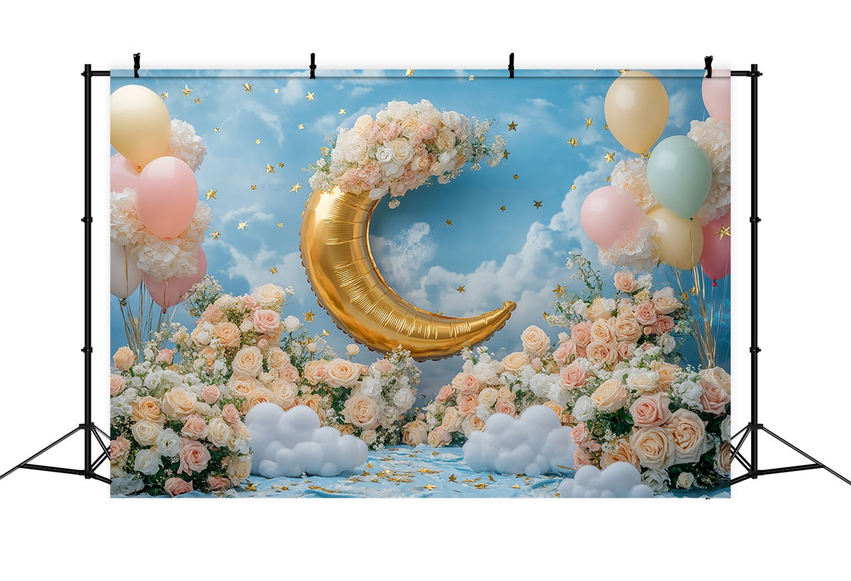 Blauer Himmel Backdrop Goldener Halbmond Garten Fotohintergrund BRP57-230