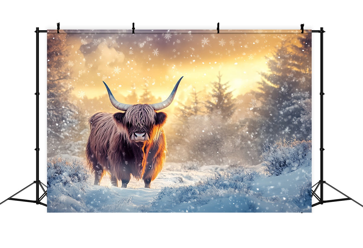 Winter Snow Backdrop Frosty Pines Sunset Foto Hintergrund BRP57-352
