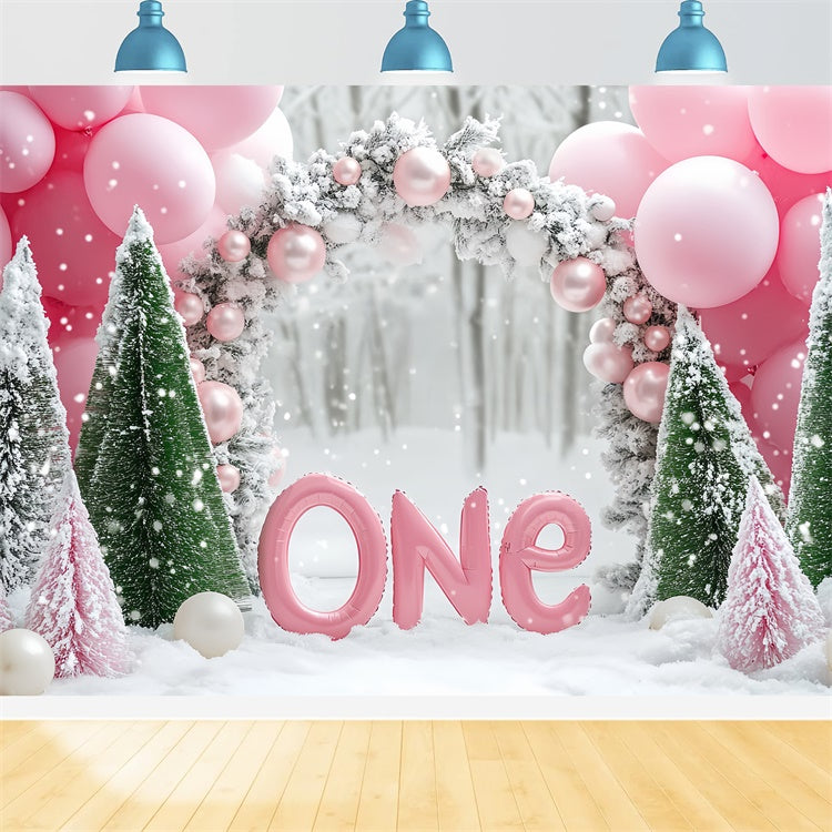 Winter Backdrop Funkelnder Schnee Erster Geburtstag Foto Hintergrund BRP57-358
