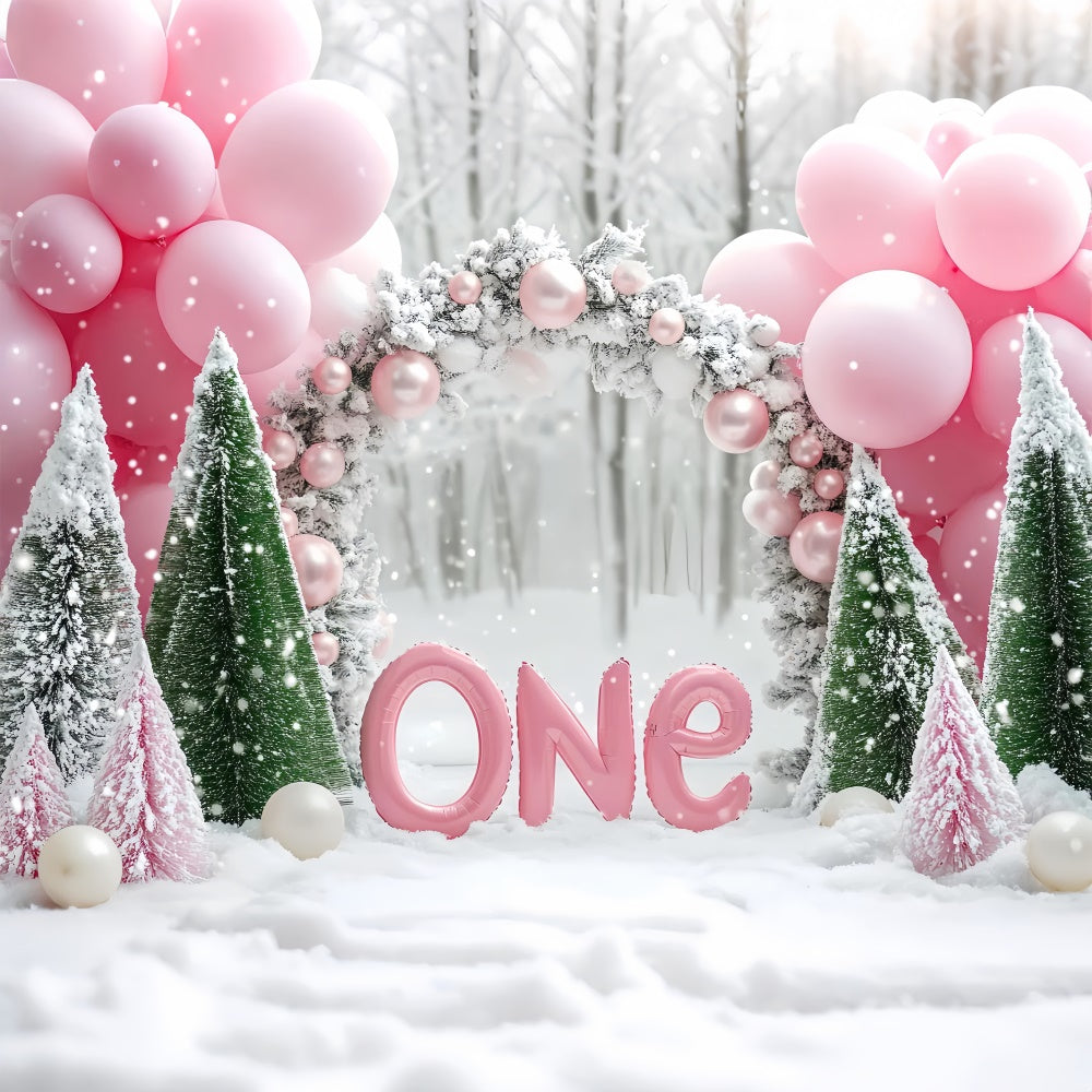 Winter Backdrop Funkelnder Schnee Erster Geburtstag Foto Hintergrund BRP57-358