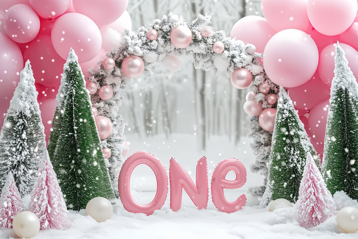 Winter Backdrop Funkelnder Schnee Erster Geburtstag Foto Hintergrund BRP57-358