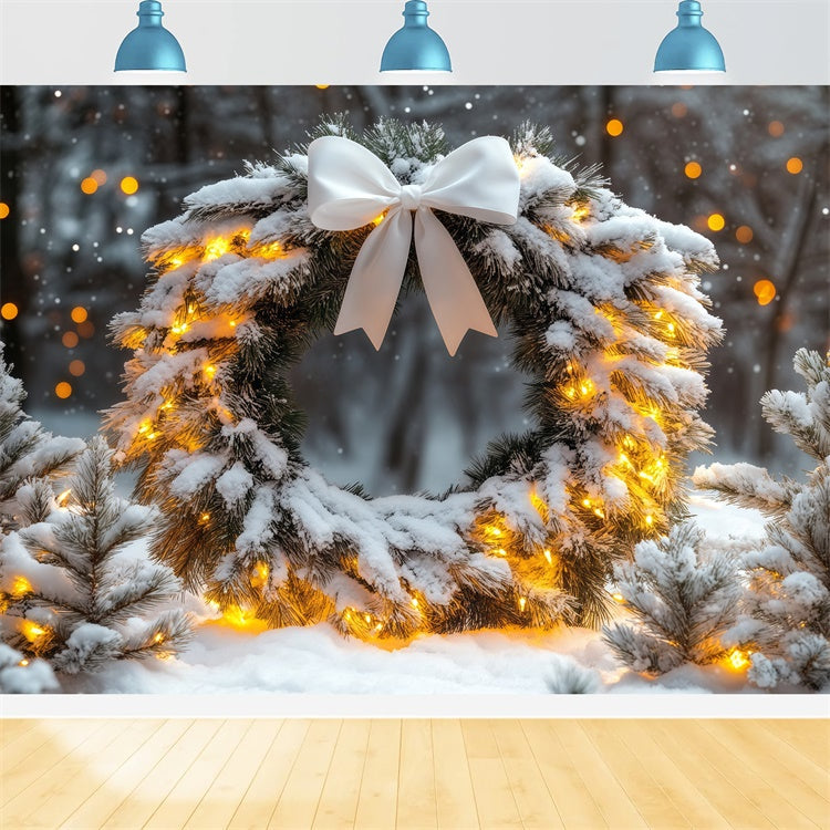 Winter Backdrops Verschneite Kiefern Girlande Nacht Foto Hintergrund BRP57-362