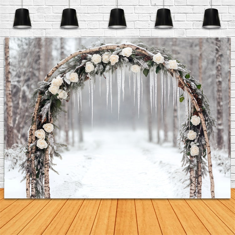 Winterszene Backdrop Gefrorene Romantik Torbogen Foto Hintergrund BRP57-363