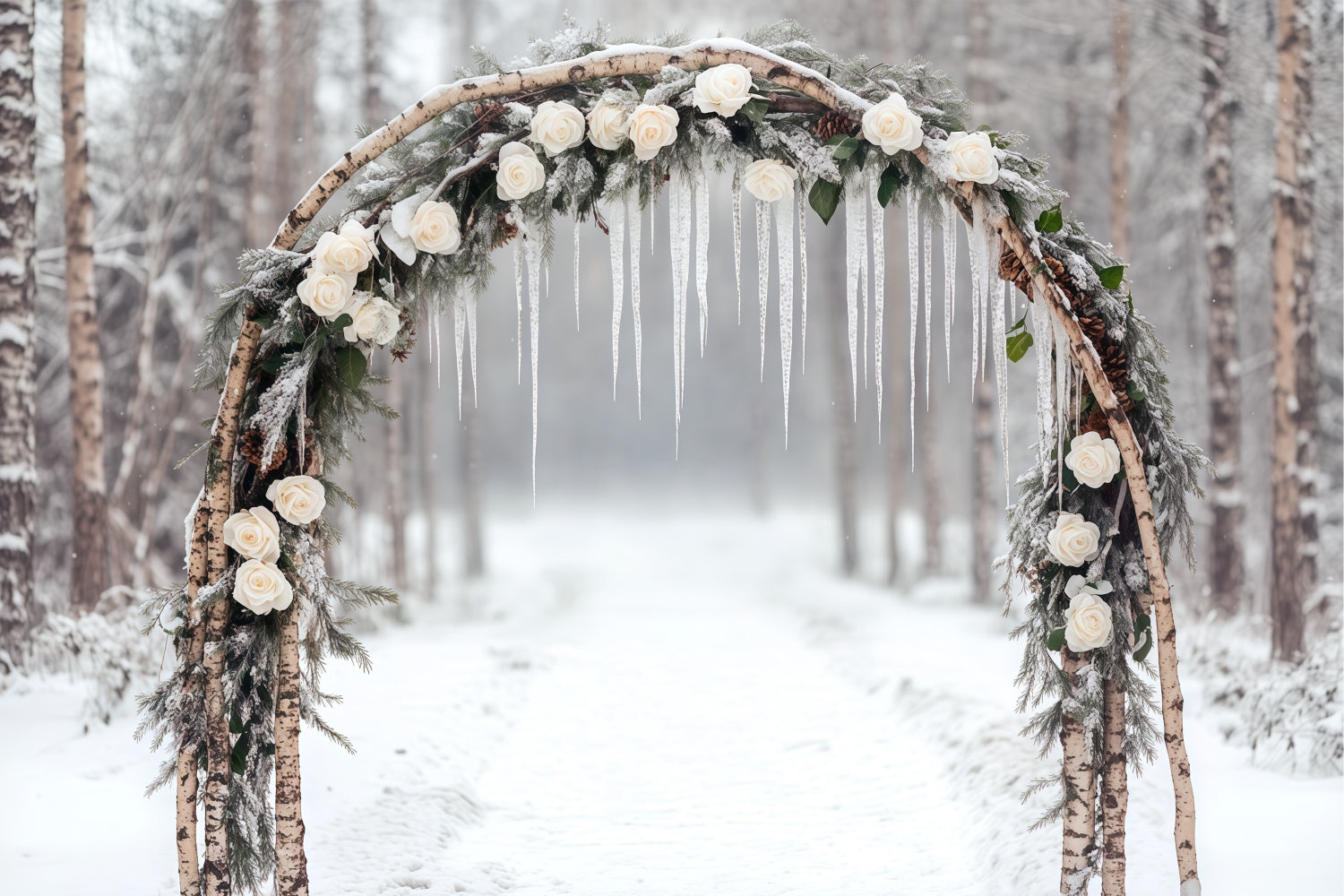 Winterszene Backdrop Gefrorene Romantik Torbogen Foto Hintergrund BRP57-363