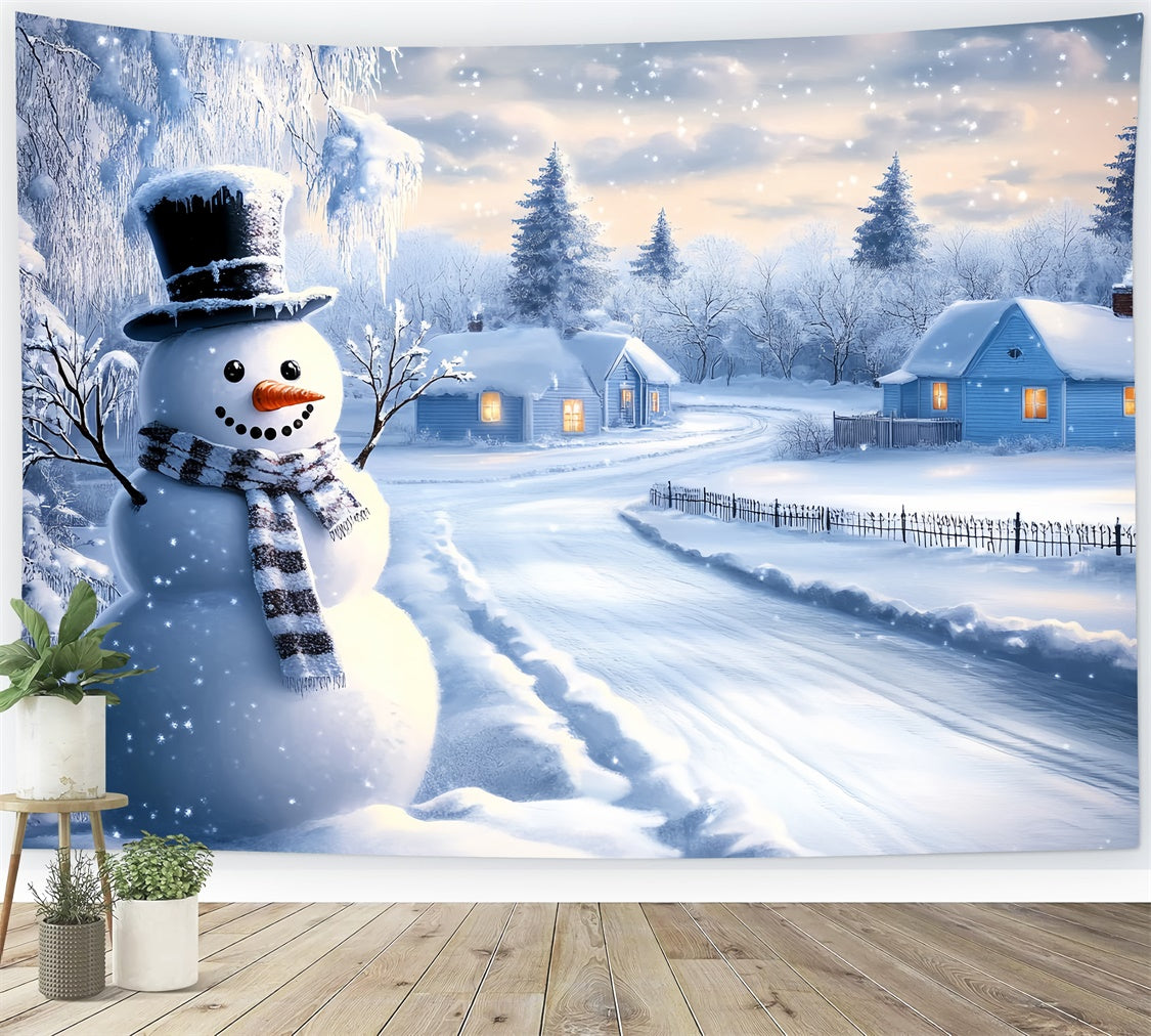 Schneehintergrund Frosty Path Winter Cottage Foto Hintergrund BRP57-388