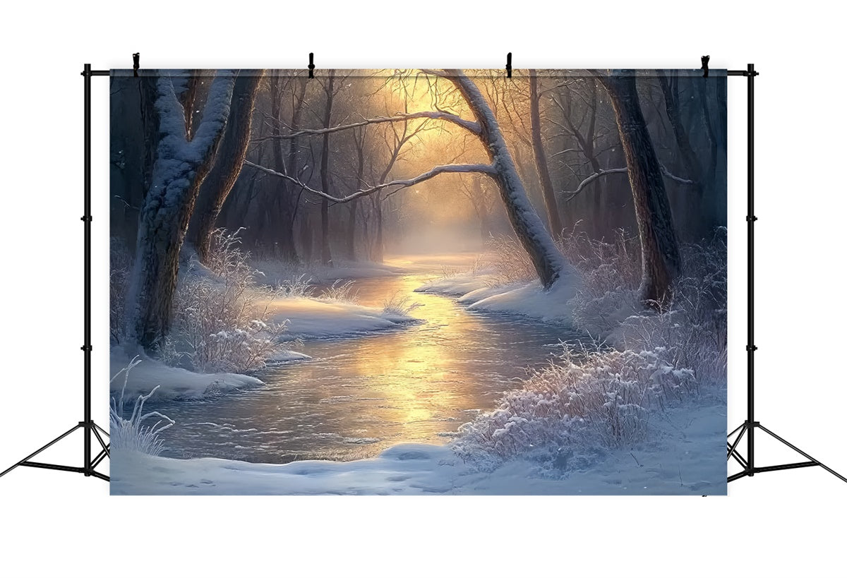 Winter Forest Backdrop Tranquil River Morning Foto Hintergrund BRP57-392