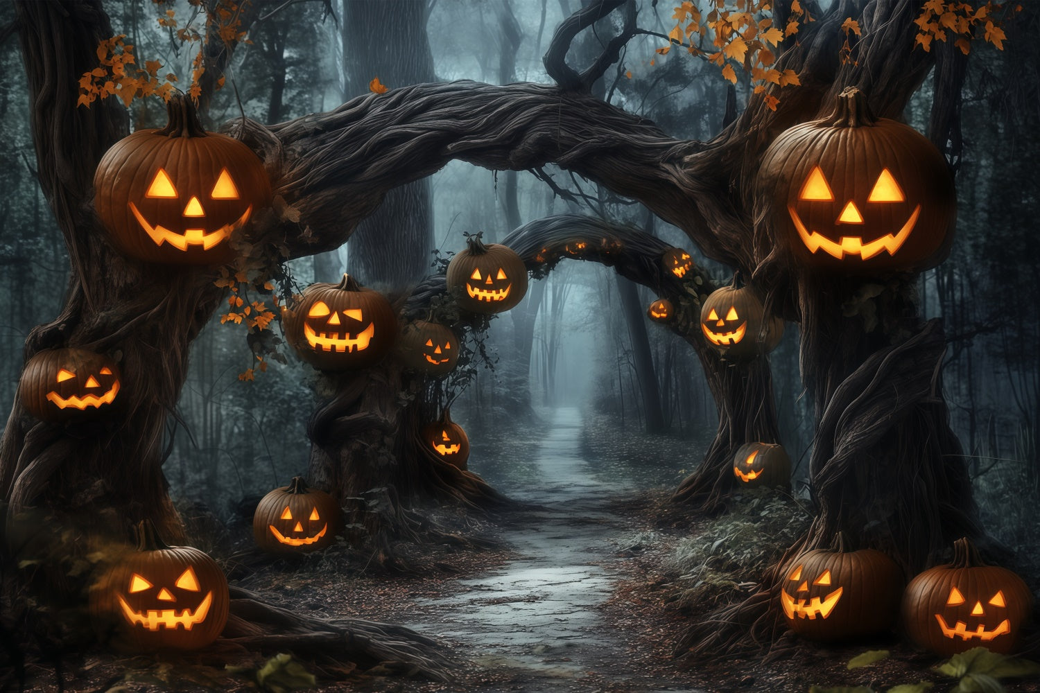 Waldhintergrund Kürbislaterne Pfad Halloween-Hintergrund BRP57-60