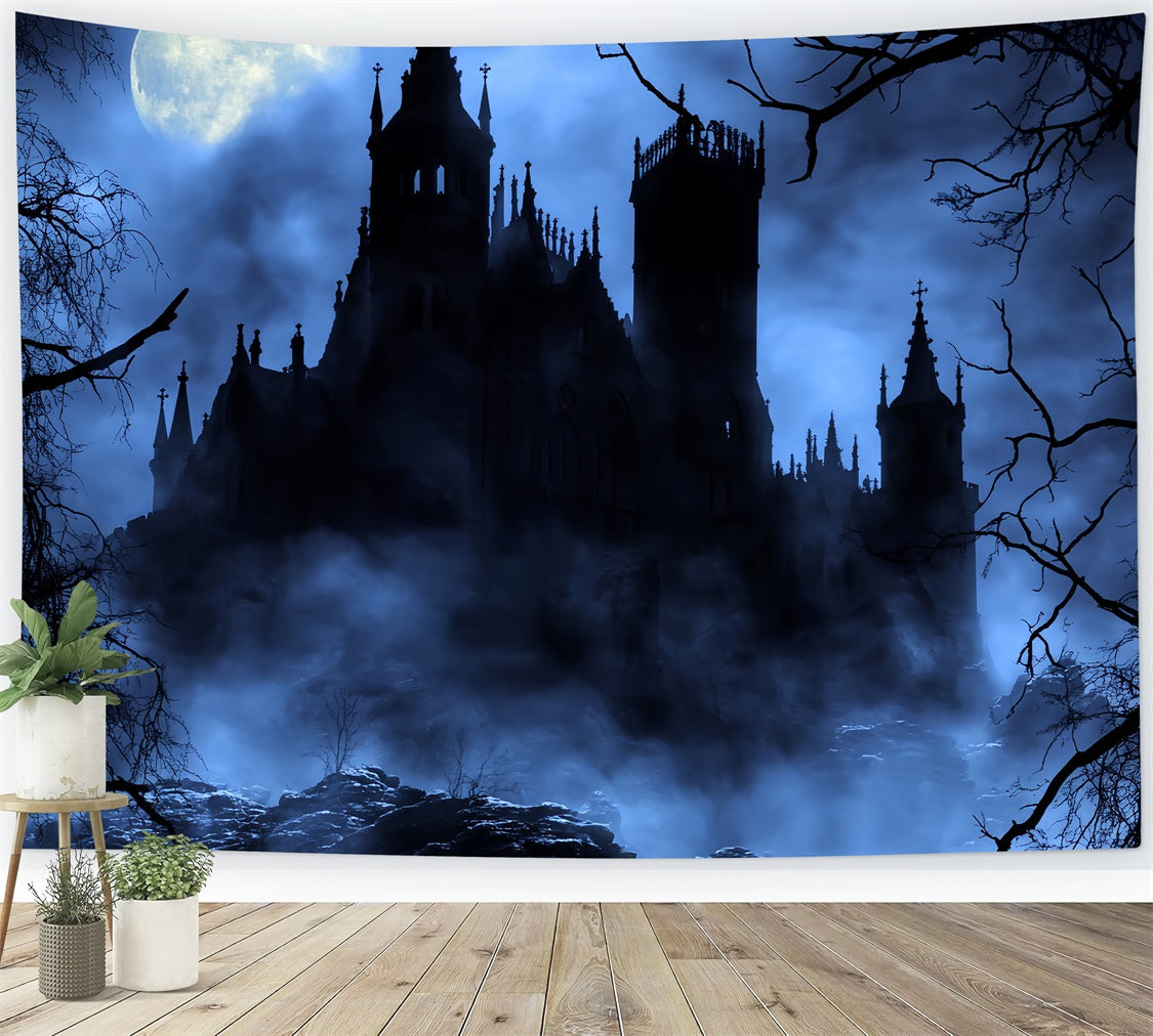 Gruselige Halloween-Hintergrundbilder Neblige Mitternachtsburg Hintergrund BRP57-61