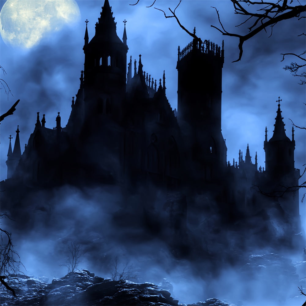 Gruselige Halloween-Hintergrundbilder Neblige Mitternachtsburg Hintergrund BRP57-61