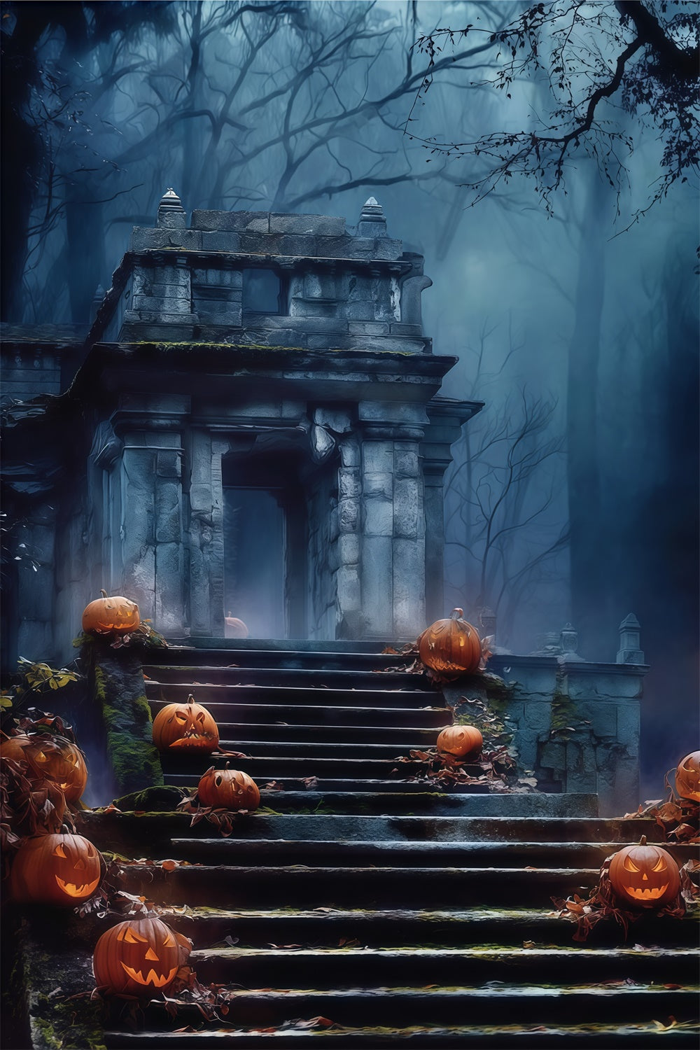 Halloween Friedhof Backdrop Blauer Nebel Grabpfad Backdrop BRP57-69