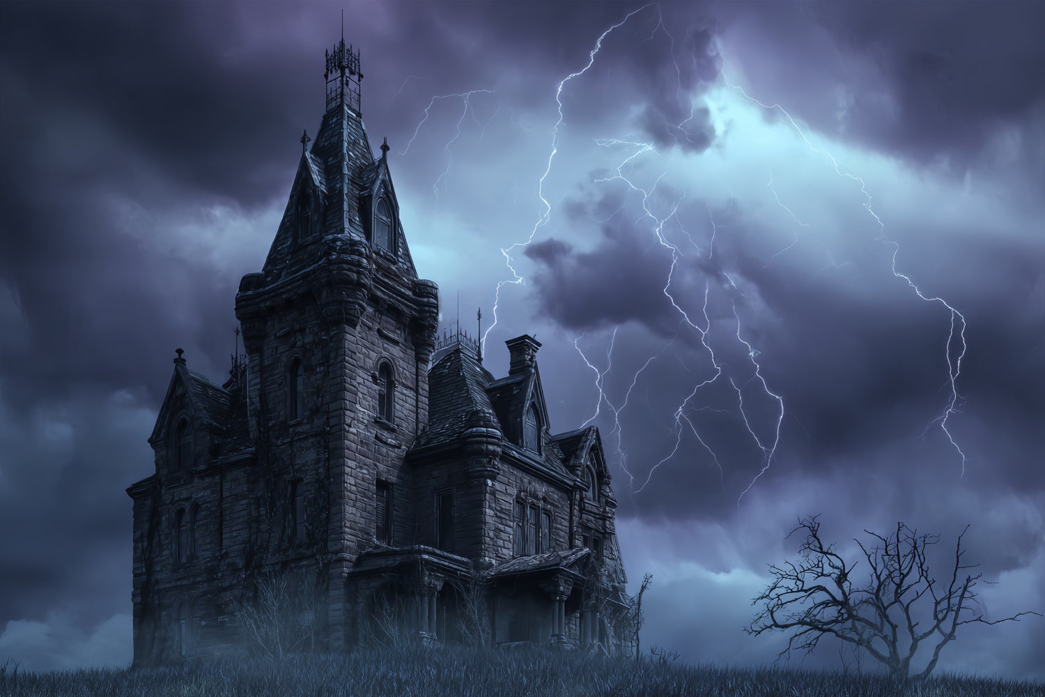 Halloween Foto Booth Backdrop Haunted Storm Castle Backdrop BRP57-70
