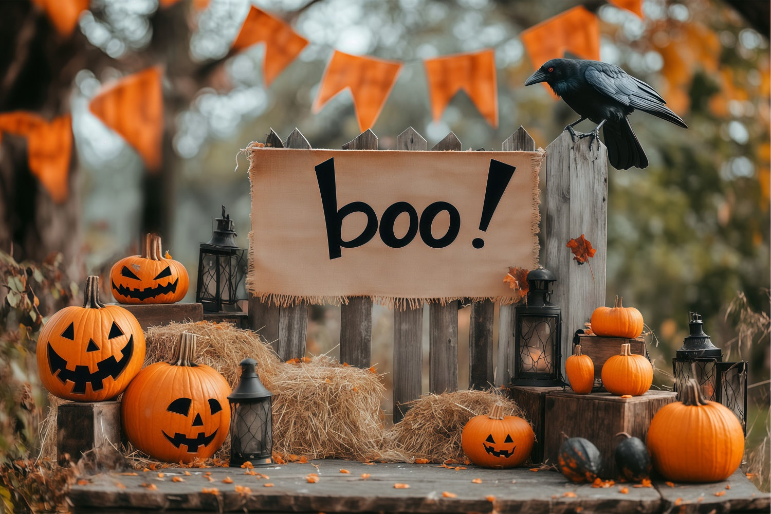 Halloween Party Backdrop Kürbis Willkommen Zaun Backdrop BRP57-91