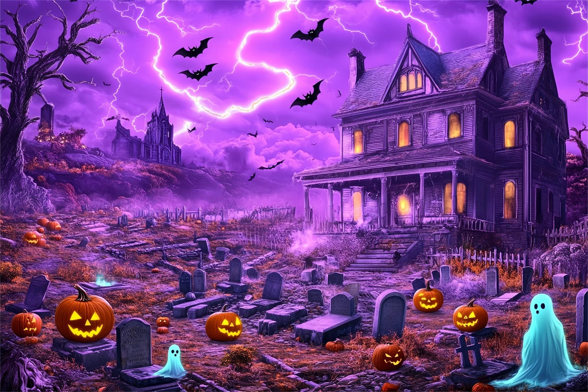 Halloween-Friedhof-Hintergrundkulisse Blitz-Geisterhaus-Hintergrundkulisse BRP57-97