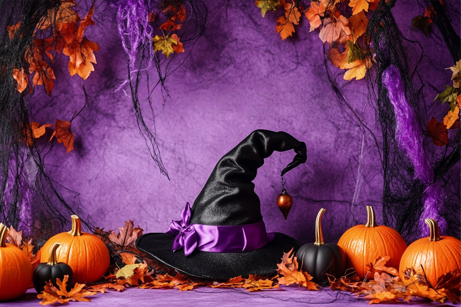 Halloween Fotokulisse Schwarze Magie Goldene Blätter Kulisse BRP57-99