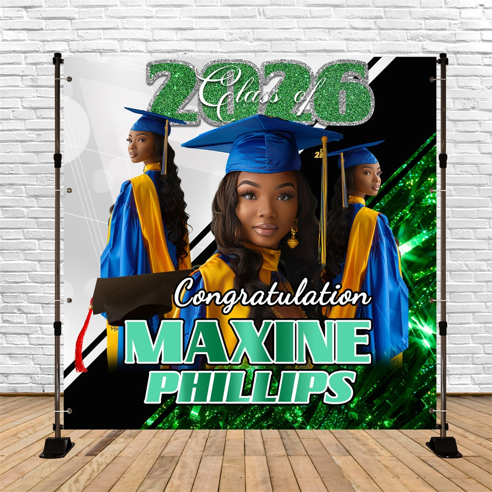 Graduation Backdrop Ideen Grüner Blitz Personalisierte Party Graduation Backdrop BRP6-165
