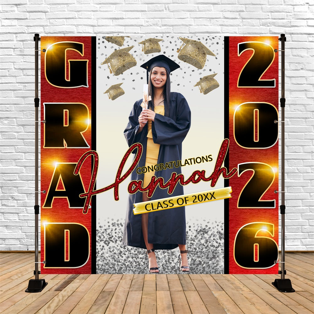 2025 Graduation Backdrop Strahlend Rot Custom Party Graduation Backdrop BRP6-166