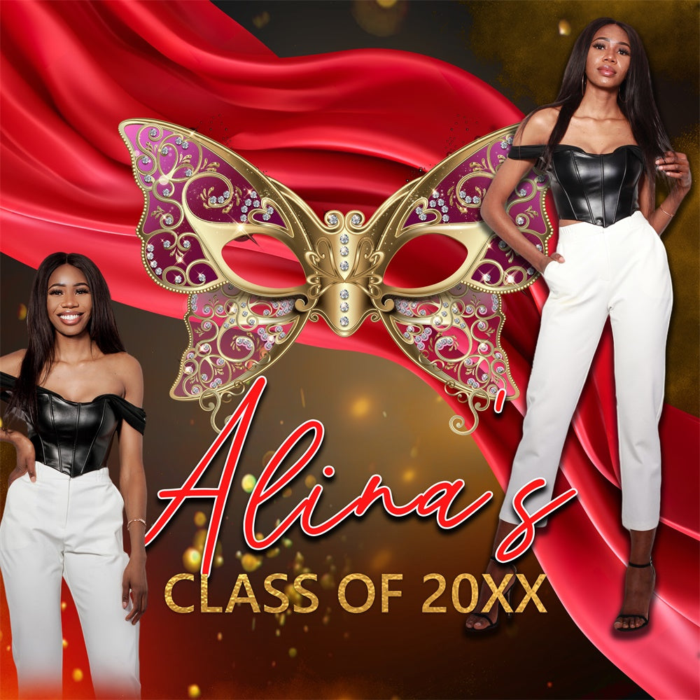 Personalisierte Graduation Backdrop Rot Samt Maske Party Graduation Backdrop BRP6-182