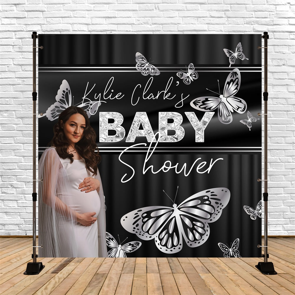 Benutzerdefinierte Baby Shower Backdrop Silber Schmetterling Eleganz Hintergrund BRP6-213