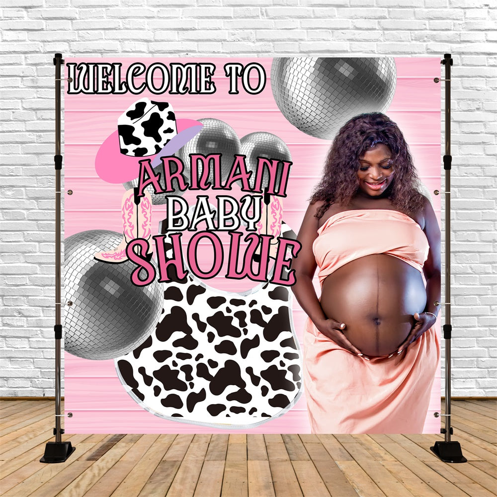 Baby Shower Fotokulisse Disco Cowgirl Personalisierte Kulisse BRP6-216
