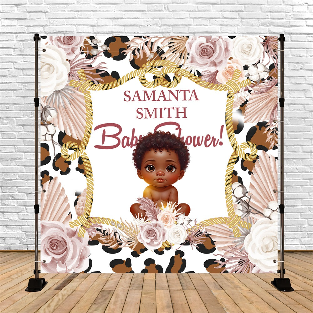 Backdrop für Baby Shower Leopard Bloom Personalisierte Hintergrund BRP6-217