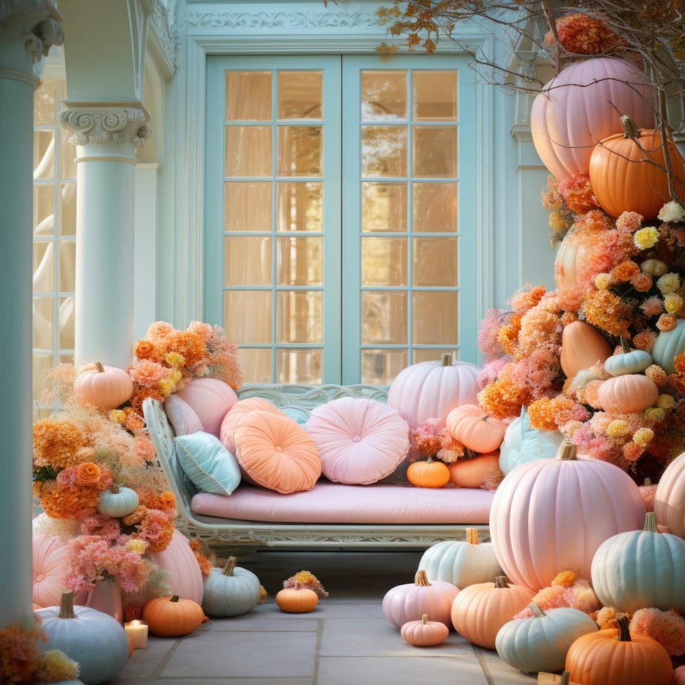 Herbst Bunte Kürbisblume Sofa Fotografie Hintergrund BRP7-106