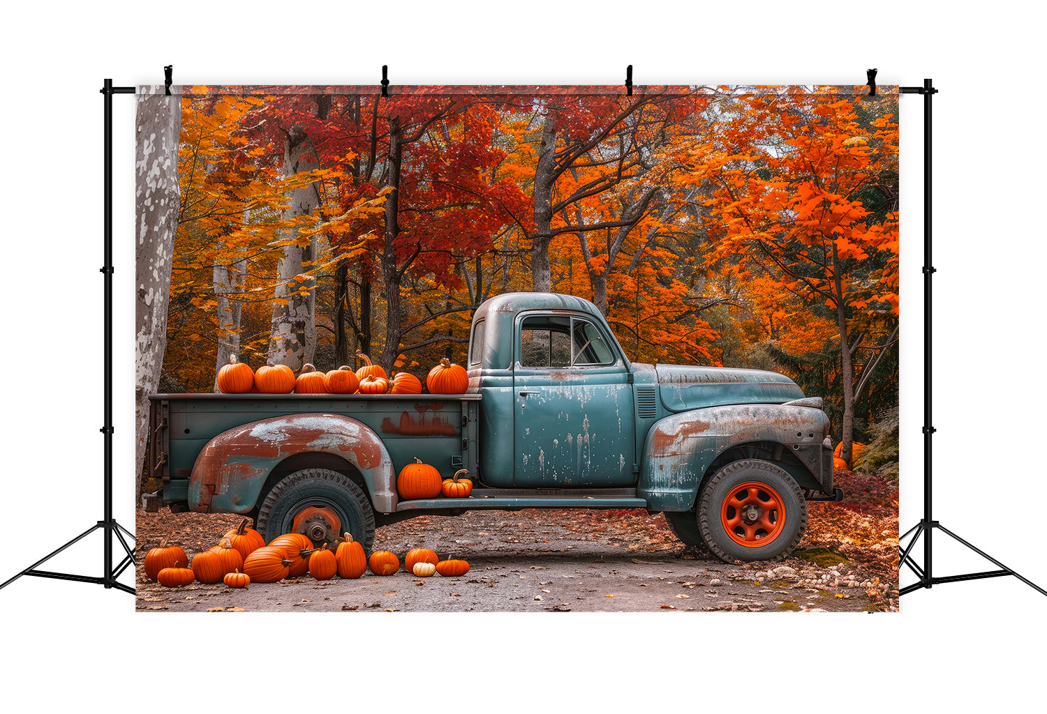 Herbst Ahorn mit Kürbissen und LKW Hintergrund BRP7-112