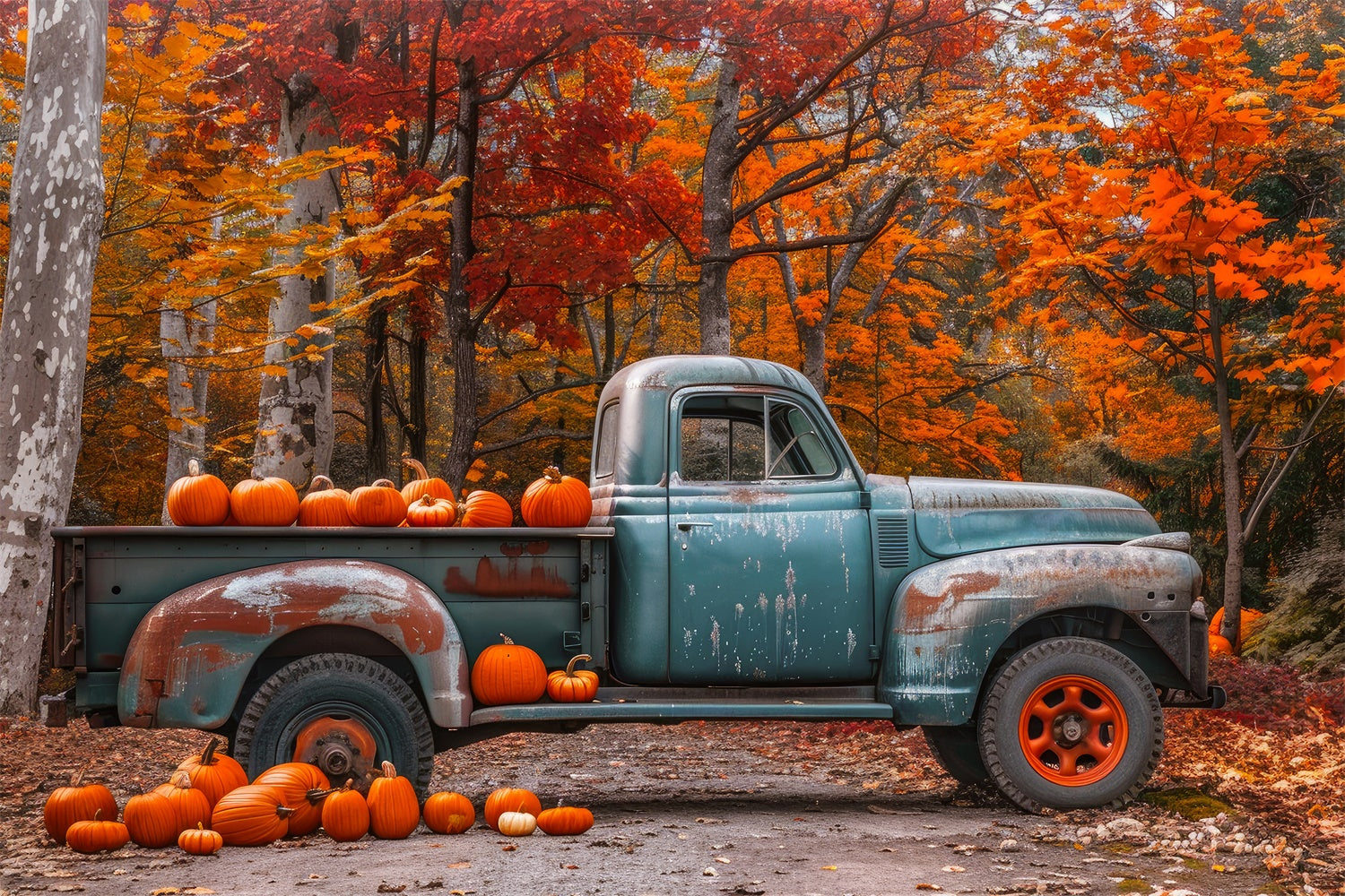 Herbst Ahorn mit Kürbissen und LKW Hintergrund BRP7-112