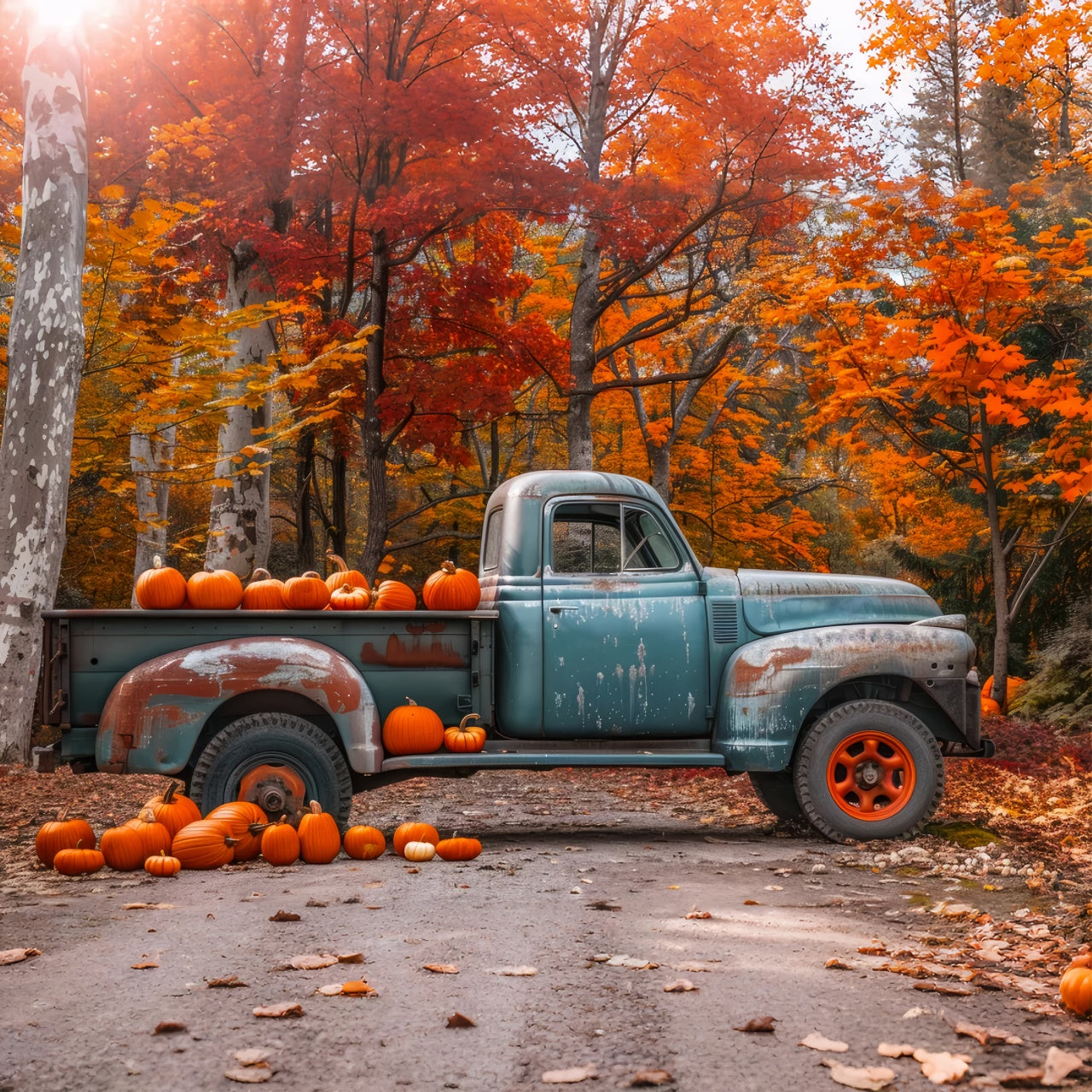 Herbst Ahorn mit Kürbissen und LKW Hintergrund BRP7-112