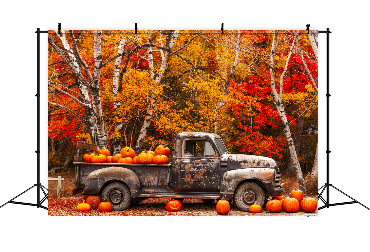 Herbst Ahorn Wald Alte Lastwagen Kürbisse Hintergrund BRP7-113