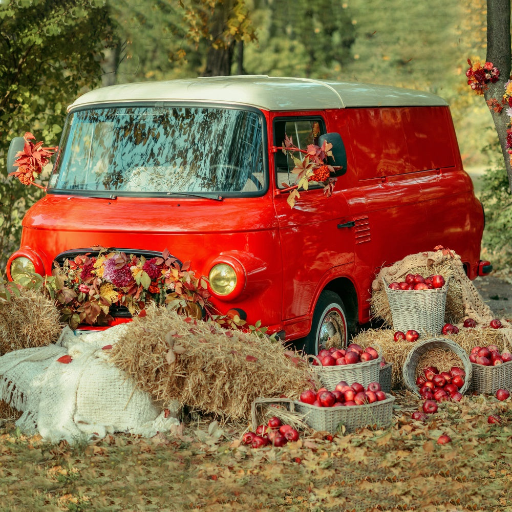 Herbstblatt Rotes Auto Apfel Fotografie Hintergrund BRP7-114