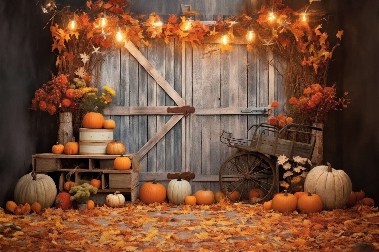 Herbst Holz Scheunentür Kürbisse Fotografie Hintergrund BRP7-116