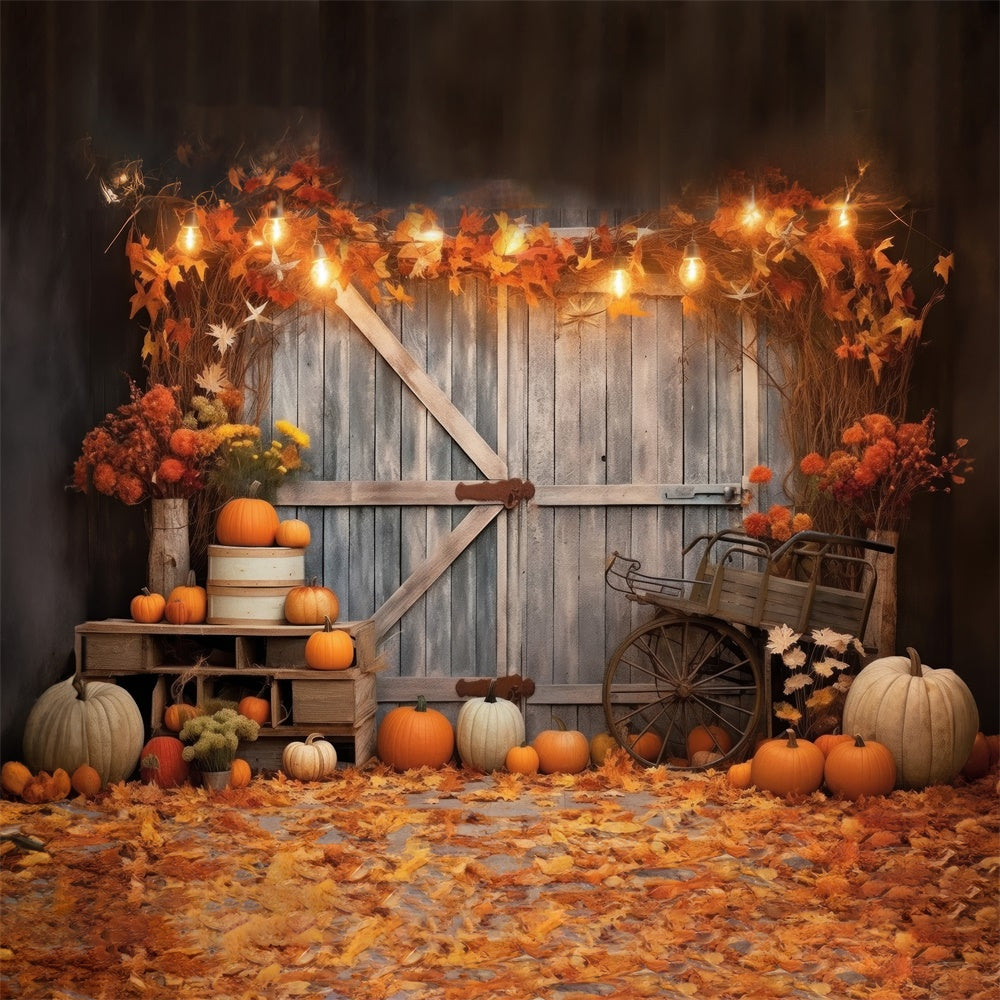 Herbst Holz Scheunentür Kürbisse Fotografie Hintergrund BRP7-116