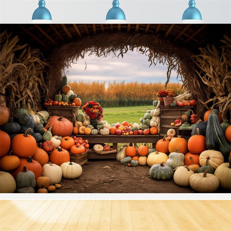 Herbst Kürbis Bauernhof Hintergrund für Fotografie BRP7-122